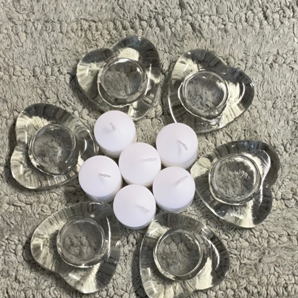 12 piece candle, heart shaped holders glass decor Valentines Day